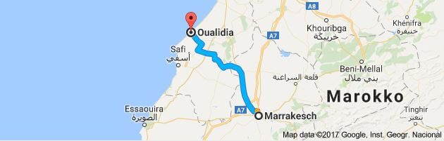 Entfernung Marrakesch - Oualidia
