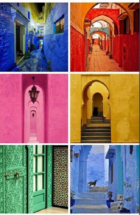 die Farben Marokkos rot, grün, blau, ocker